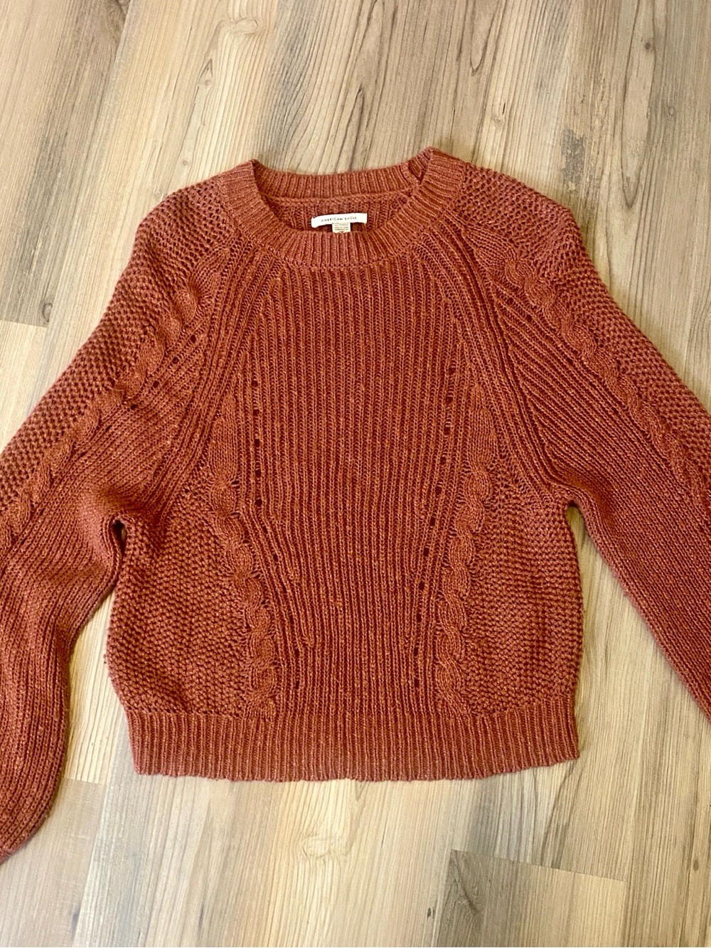 American Eagle Outfitters Cable-Knit Crewneck Sweater - Rust